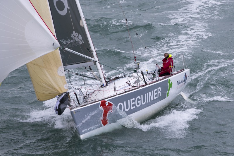 Yann Elies, skipper du Figaro Groupe Queguiner en entrainement pour la Solitaire du Figaro 2014 - Les Glenan le 25/03/2014
