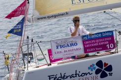 Yann Elies (Groupe Queguiner) lors de la 3eme etape de la Solitaire du Figaro Eric Bompard Cachemire 2014 entre Roscoff et les Sables d'Olonne