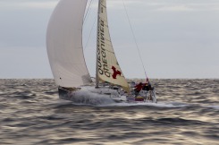 Yann Elies (Groupe Queguiner) lors de la 4eme etape de la Solitaire du Figaro Eric Bompard Cachemire 2014 entre Les Sables d'Olonne et Cherbourg