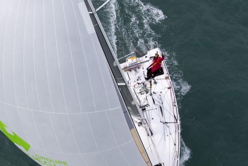 Yann Elies, skipper du Figaro Groupe Queguiner en entrainement pour la Solitaire du Figaro 2014 - Les Glenan le 25/03/2014