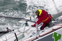 Yann Elies, skipper du Figaro Groupe Queguiner en entrainement pour la Solitaire du Figaro 2014 - Les Glenan le 25/03/2014