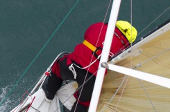 Yann Elies, skipper du Figaro Groupe Queguiner en entrainement pour la Solitaire du Figaro 2014 - Les Glenan le 25/03/2014