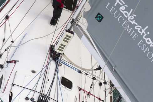 Yann Elies, skipper du Figaro Groupe Queguiner en entrainement pour la Solitaire du Figaro 2014 - Les Glenan le 25/03/2014