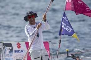 Yann Elies (Groupe Queguiner-Leucemie Espoir) lors de la 2eme etape de la Solitaire du Figaro - Eric Bompard cachemire entre La Corogne (Espagne) et La Cornouaille - Sanxenxo le 11/06/2015