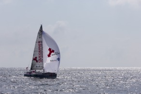 Yann Elies (Groupe Queguiner-Leucemie Espoir) lors de la 2eme etape de la Solitaire du Figaro - Eric Bompard cachemire entre La Corogne (Espagne) et La Cornouaille - Sanxenxo le 11/06/2015