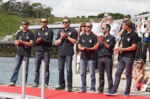 Bapteme du monocoque Imoca Groupe Queguiner-Leucemie Espoir - skipper : Yann Elies - Roscoff le 05/07/2015