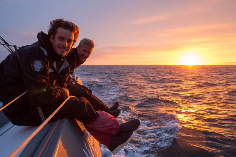 Entrainement a bord du monocoque Imoca Groupe Queguiner-Leucemie Espoir en vue de la Transat Jacques Vabre - Skipper : Yann Elies - Co-Skipper : Charlie Dalin -