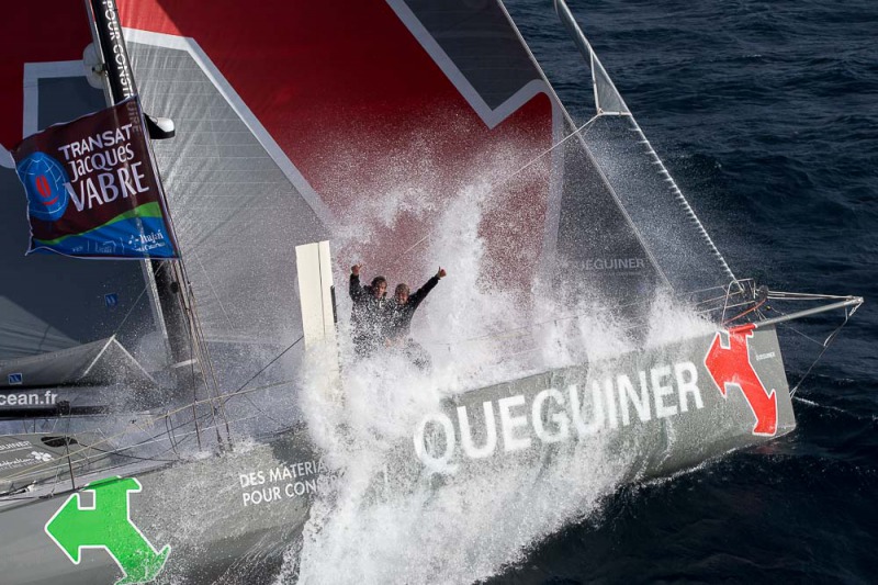 Entrainement du monocoque Imoca Groupe Queguiner-Leucemie Espoir en vue de la Transat Jacques Vabre - Skipper : Yann Elies - Co-Skipper : Charlie Dalin - Le 31/08/2015