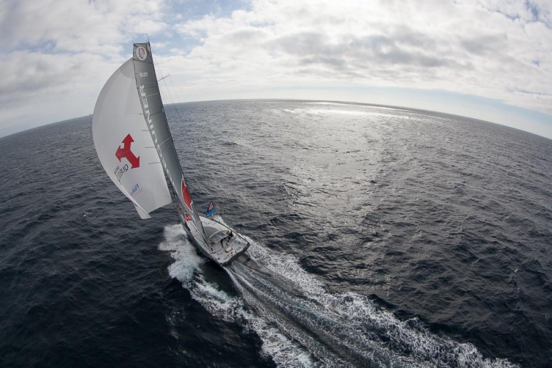 Entrainement du monocoque Imoca Groupe Queguiner-Leucemie Espoir en vue de la Transat Jacques Vabre - Skipper : Yann Elies - Co-Skipper : Charlie Dalin - Le 31/08/2015