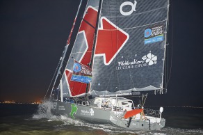 ITAJAÏ, (BRAZIL), le 11 novembre 2015,Transat Jacques Vabre 2015, dans la classe IMOCA, 3eme place pour monocoque QUEGUINER - LEUCEMIE ESPOIR skippers, YANN ELIES et CHARLIE DALIN