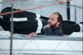 Yann Elies, skipper de l Imoca Queguiner-Leucemie Espoir avant le depart du Vendee Globe 2016 - Les Sables d'Olonne le 06/11/2016
