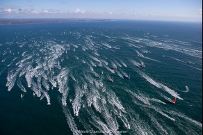 Yann Elies, skipper de l Imoca Queguiner-Leucemie Espoir lors du depart du Vendee Globe 2016 - Les Sables d'Olonne le 06/11/2016