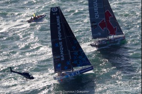 Yann Elies, skipper de l Imoca Queguiner-Leucemie Espoir lors du depart du Vendee Globe 2016 - Les Sables d'Olonne le 06/11/2016