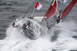 Yann Elies, skipper du monocoque Imoca Queguiner-Leucemie Espoir, en entrainement en solitaire avant le depart du Vendee Globe - le 12/10/2016