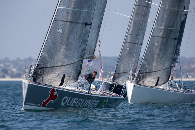 Yann Elies, skipper du Figaro Queguiner-Leucemie Espoir lors du depart de la Solo Concarneau 2017 - le 06/04/2017