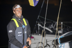 Tanguy Le Turquais, sur le Figaro Queguiner Kayak, lors de l arrivee de la Douarnenez Gijon 2019 - le 14/08/2019