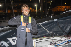 Tanguy Le Turquais, sur le Figaro Queguiner Kayak, lors de l arrivee de la Douarnenez Gijon 2019 - le 14/08/2019