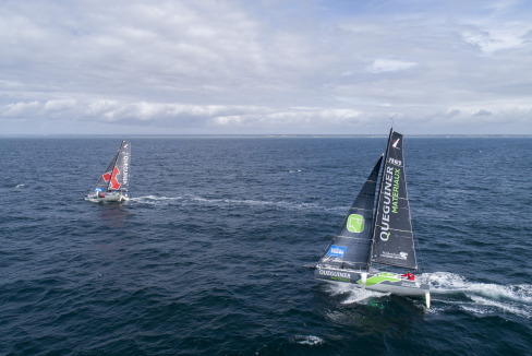 Entrainement de Tanguy Le Turquais (Figaro Groupe Queguiner - Inoveo) et de Yann Elies (Queguiner Materiaux - Fondation Leucemie Espoir) en vue de la Solitaire du Figaro 2020 - Port La Foret le 22/08/2020