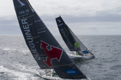 Entrainement de Tanguy Le Turquais (Figaro Groupe Queguiner - Inoveo) et de Yann Elies (Queguiner Materiaux - Fondation Leucemie Espoir) en vue de la Solitaire du Figaro 2020 - Port La Foret le 22/08/2020