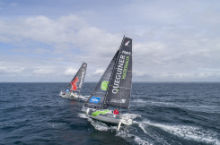 Entrainement de Tanguy Le Turquais (Figaro Groupe Queguiner - Inoveo) et de Yann Elies (Queguiner Materiaux - Fondation Leucemie Espoir) en vue de la Solitaire du Figaro 2020 - Port La Foret le 22/08/2020