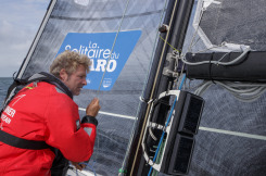 Yann Elies en entrainement a bord du Figaro Queguiner Materiaux en vue de sa participation a la Solitaire du Figaro 2020 - Port La Foret le 22/08/2020