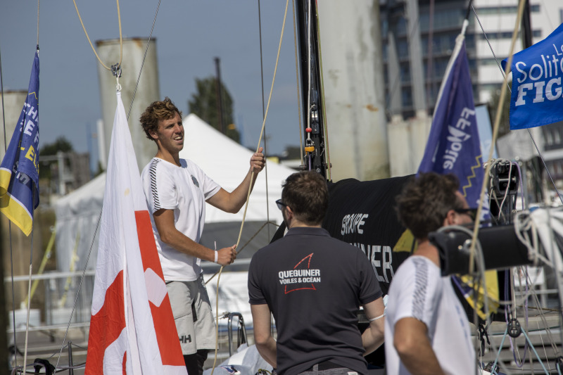 Tanguy Le Turquais, Skipper du Figaro Queguiner-Innoveo, 14eme sur la ligne d'arrivee de la 1ere étape de la Solitaire du Figaro 2021 entre Saint Nazaire et Lorient - Lorient le 26/08/2021